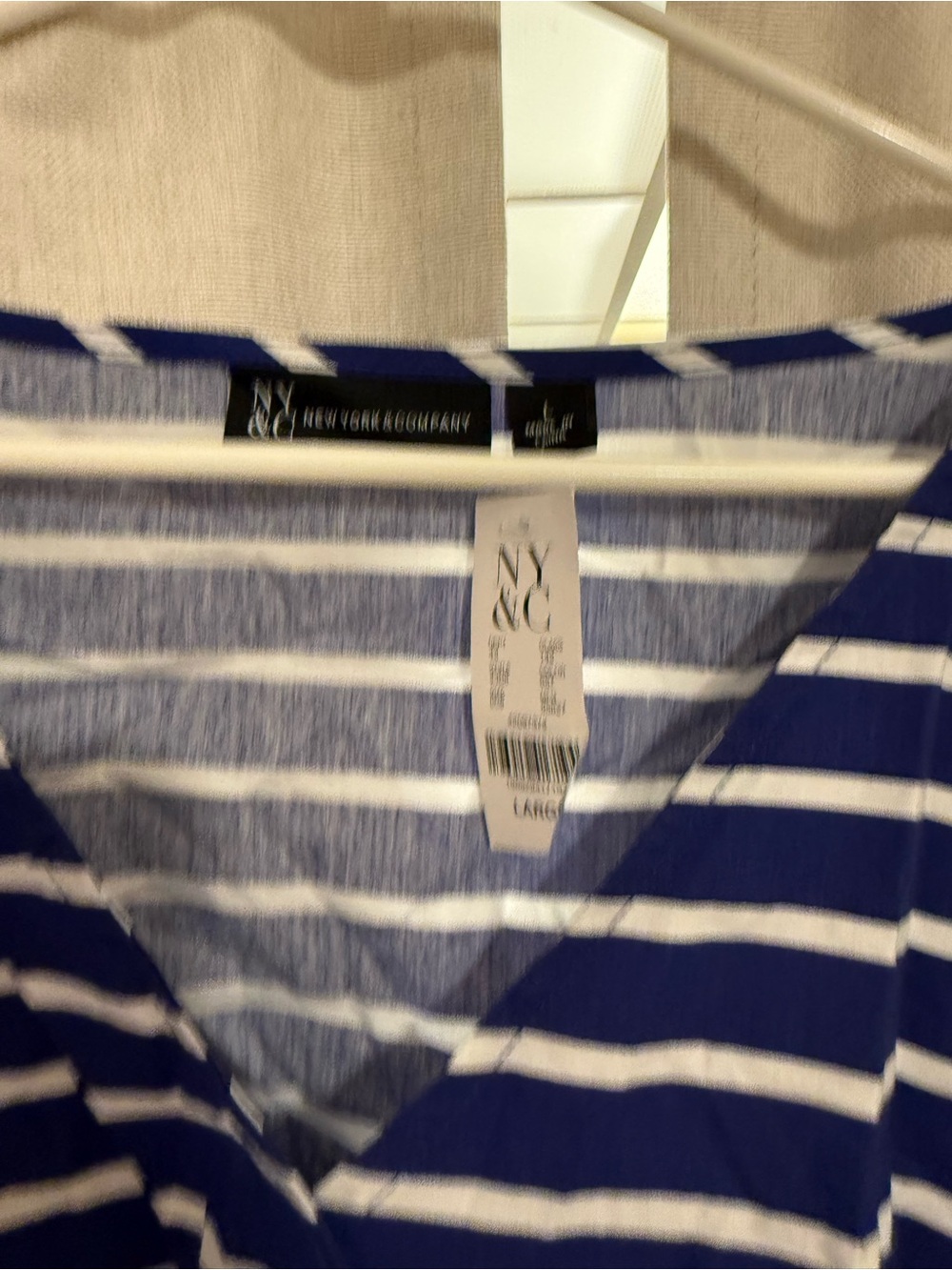 New York and Company Navy & White Striped Puff-Sleeve Wrap Top New L - Picture 2 of 3